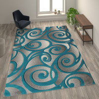Flash Furniture ACD-RG241-810-TQ-GG Willow Collection Modern High-Low Pile Swirled 8' x 10' Turquoise Area Rug - Olefin Accent Rug - Entryway, Bedroom, Living Room